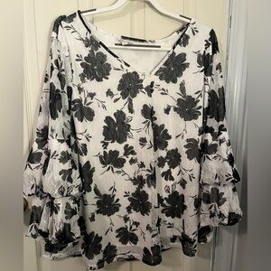 Floral Black and White Blouse